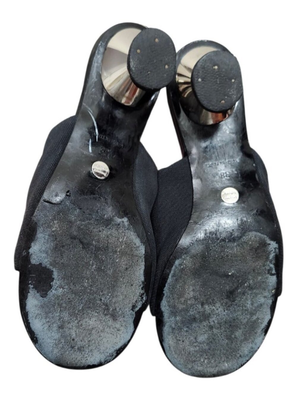 Proenza Schouler Black Mule Heels EU 38 Italy Sculptural Metallic Heel Slides - Picture 9 of 13